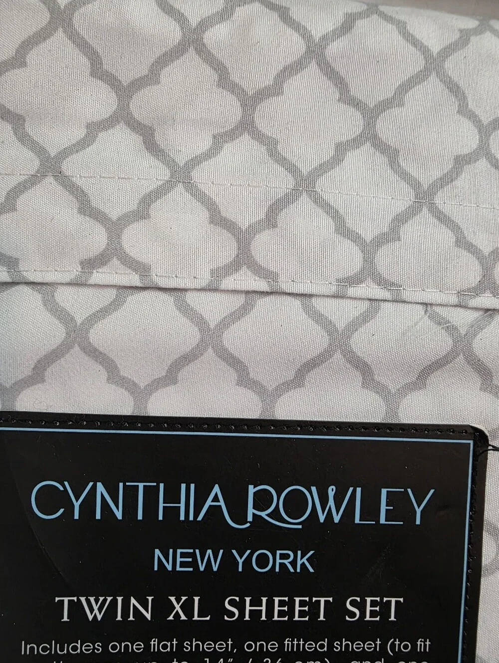 Cynthia ROWLEY TWIN XL 3 Pc  Abstract SHEET SET Dorm Apt Campus New  Gray White
